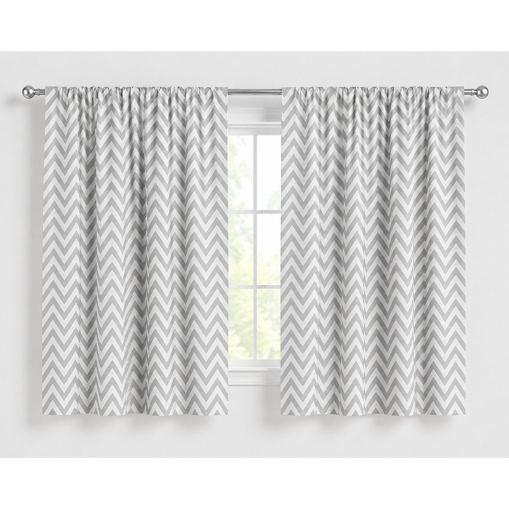 Ambesonne Grey White Chevron Window Curtains 2 Panel Set 56x63 Rod Pocket New